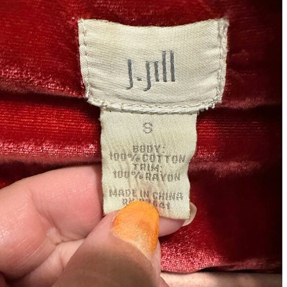 J.Jill Red Courderoy Trucker Coat With Velvet Trim Boho Chic Effortless Classic - Picture 10 of 10